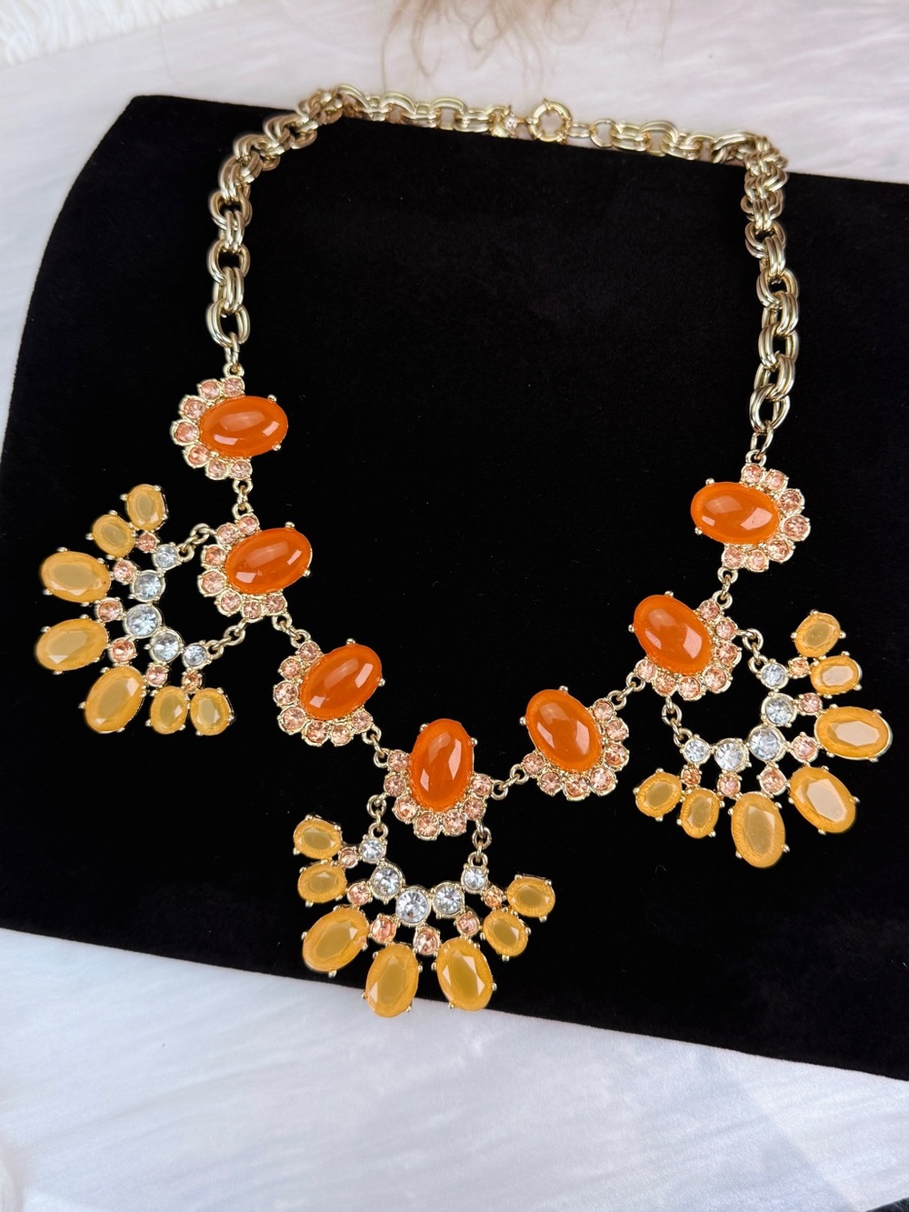 Vintage J. Crew Goldtone Chain Orange Statement Necklace